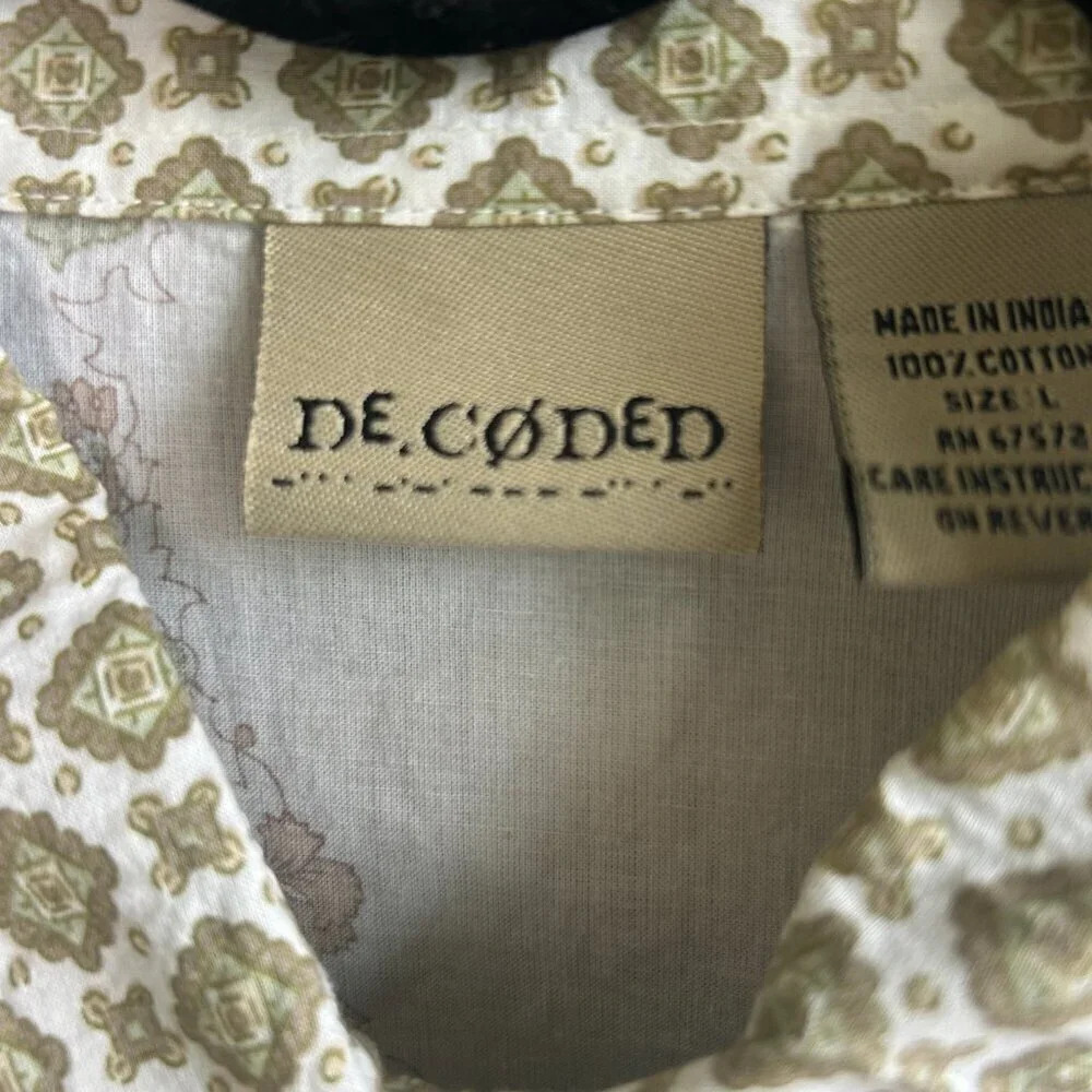 Decoded Patchwork Boho Print Button Front Shirt Size Large - Picture 4 of 6
